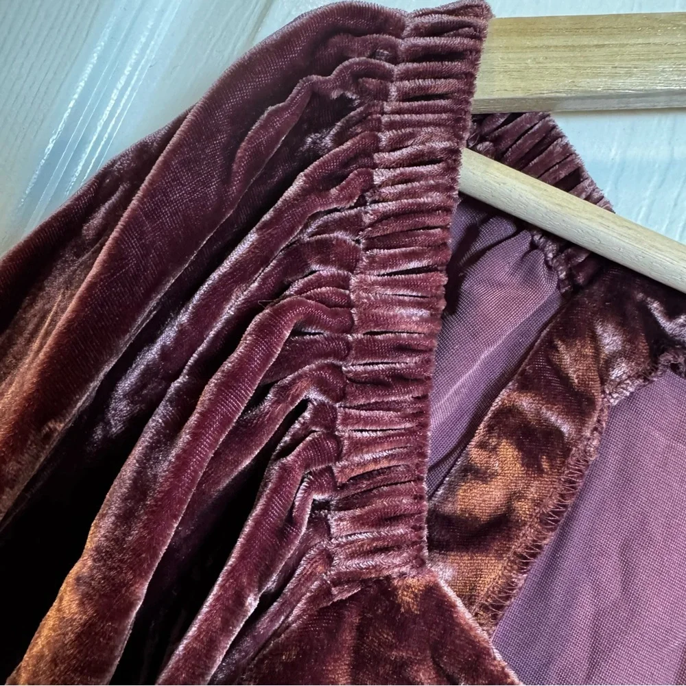 LOFT Crushed Velvet Top Burgundy Puff Sleeve Square Neck NWT XL Petite